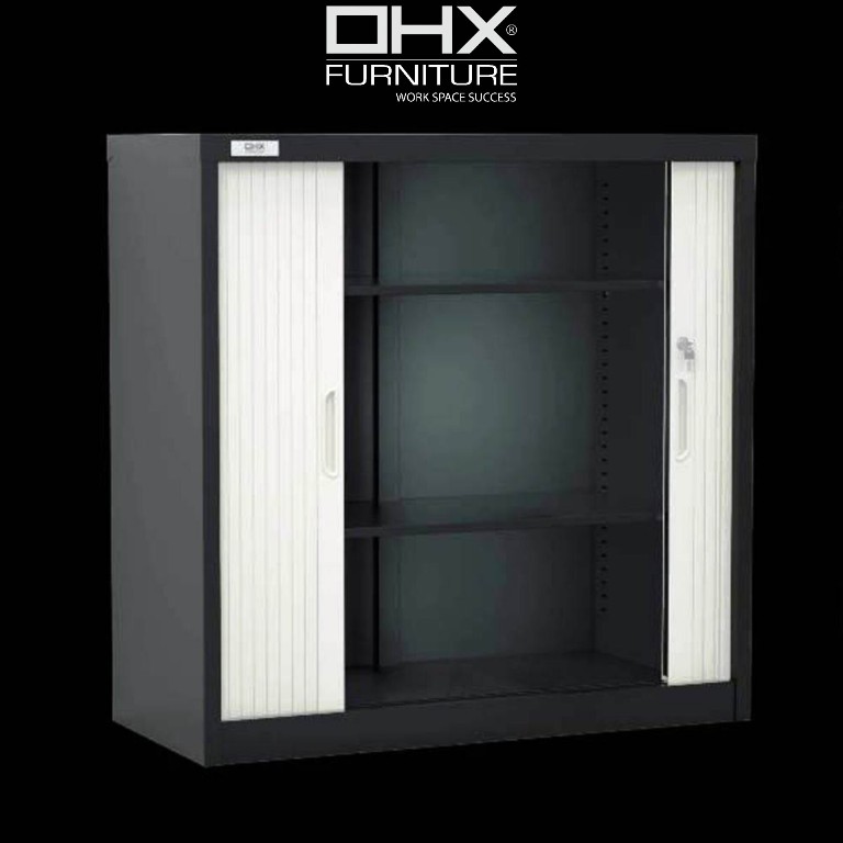 Office Storage Cabinet, Office Storage Cupboard, Rolling Door Cabinet Black White (2).jpg